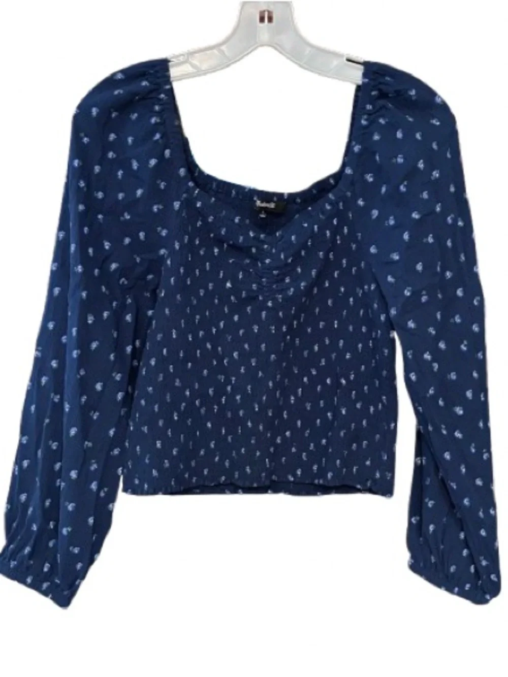 Madewell Lucille Balloon Sleeve Smocked Top Indigo Floral L VGUC